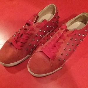 Ues Red Leather sneakers with studs
